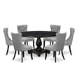 Pemberly Row 7-Piece Round Dining Set with Pedestal Table Black Finish