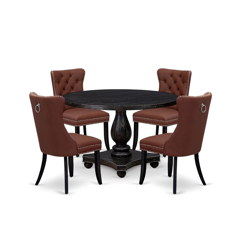 Pemberly Row 5-Piece Round Dining Set in Black with Faux Leather Chairs
