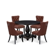 Pemberly Row 5-Piece Round Dining Set in Black with Faux Leather Chairs
