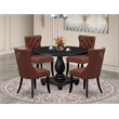 Pemberly Row 5-Piece Round Dining Set in Black with Faux Leather Chairs