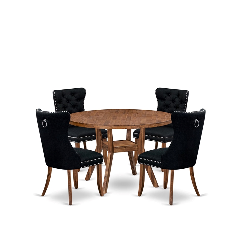 Pemberly Row 5-Piece Wood Dining Set in Walnut Finish with Black Chairs