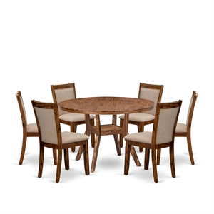 Pemberly Row 7-Piece Walnut Dining Table Set with Light Tan Lynn Chairs