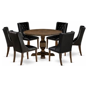 Pemberly Row 7-Piece Wooden Dining Set in Black & Distressed Jacobean