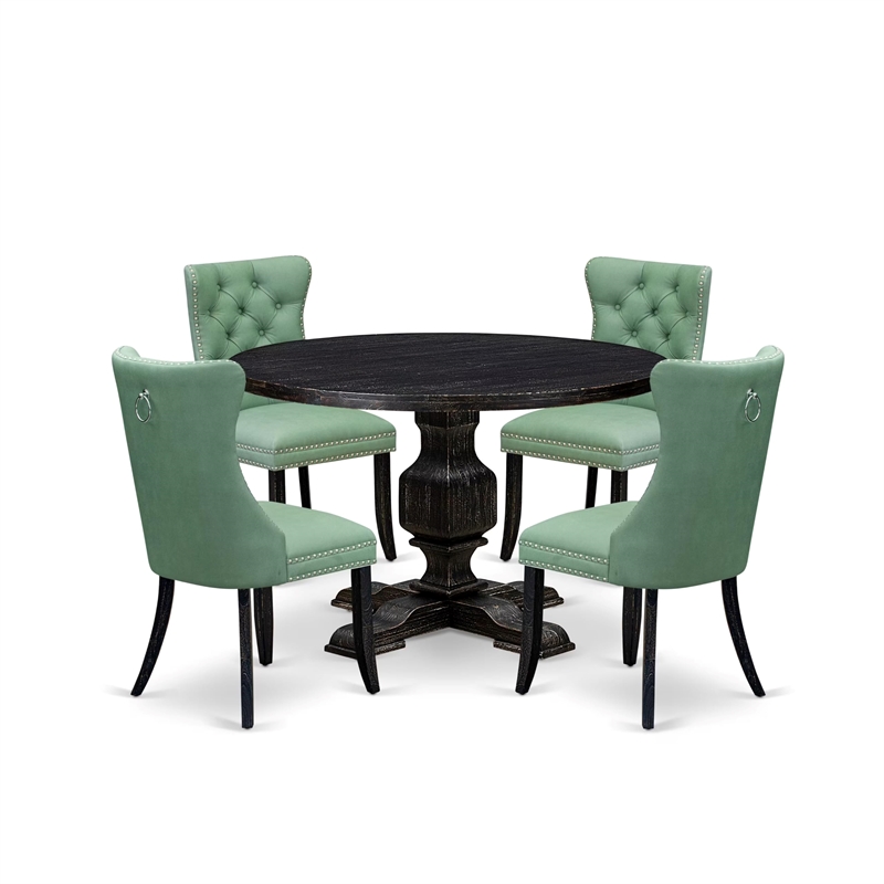 Pemberly Row 5-Piece Wood Pedestal Dining Set in Black Finish