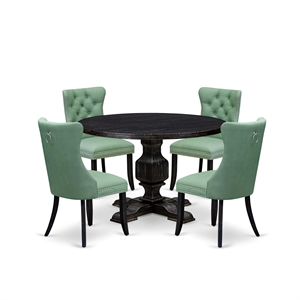 Pemberly Row 5-Piece Wood Pedestal Dining Set in Black Finish