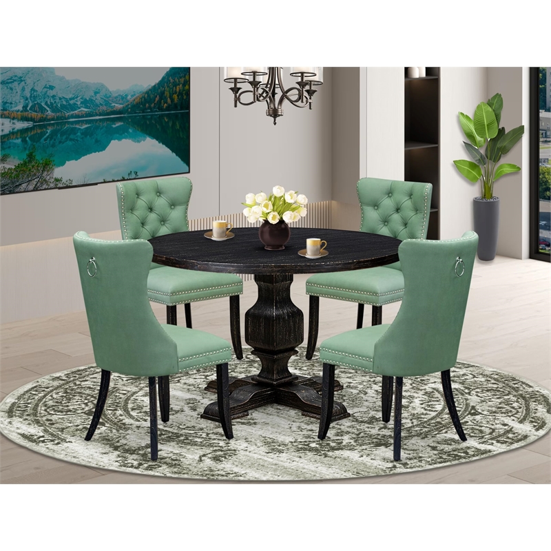Pemberly Row 5-Piece Wood Pedestal Dining Set in Black Finish