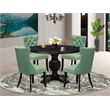Pemberly Row 5-Piece Wood Pedestal Dining Set in Black Finish