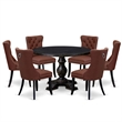 Pemberly Row 7-Piece Round Dining Set in Black with Faux Leather Chairs