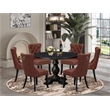 Pemberly Row 7-Piece Round Dining Set in Black with Faux Leather Chairs