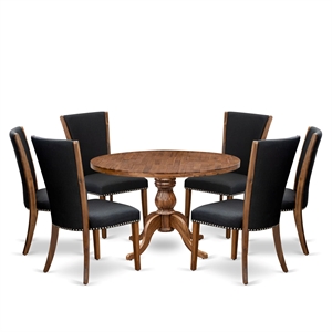 Pemberly Row 7-Piece Round Walnut Dining Set with Linen Upholstered Chairs