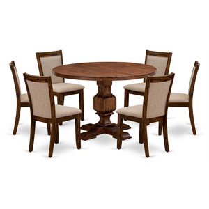 Pemberly Row 7-Piece Acacia Wood Dining Set in Antique Walnut Finish