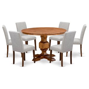 Pemberly Row 7-Piece Wooden Dining Set in Walnut and Doeskin Gray Finish