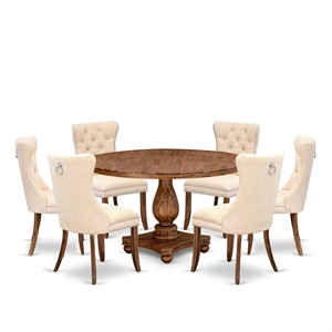 Pemberly Row 7-Piece Kitchen Table Set with Antique Walnut Finish