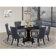 Pemberly Row 7-Piece Acacia Wood Dining Set in Sand Blasted Black