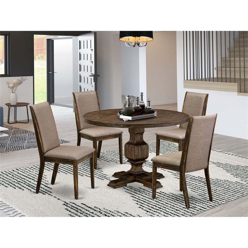 Pemberly Row 5-Piece Wooden Dining Set in Khaki Gray and Jacobean