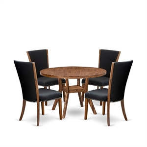 Pemberly Row 5-Piece Round Dining Set with Antique Walnut Finish