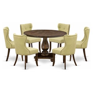 Pemberly Row 7-Piece Wood Dining Set in Distressed Jacobean and Beige
