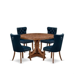 Pemberly Row 5-Piece Dining Set in Antique Walnut Wood for Four People