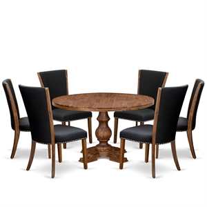 Pemberly Row 7-Piece Round Dining Set with Parson Chairs in Antique Walnut