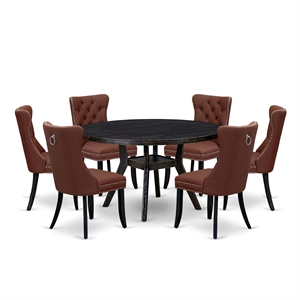 Pemberly Row 7-Piece Round Dinette Set with Black Finish and Faux Leather
