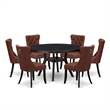 Pemberly Row 7-Piece Round Dinette Set with Black Finish and Faux Leather