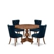Pemberly Row Walnut Dining Set with Navy Blue Faux Leather Chairs