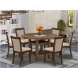 Pemberly Row 7-Piece Dining Set in Antique Walnut and Light Tan Upholstery
