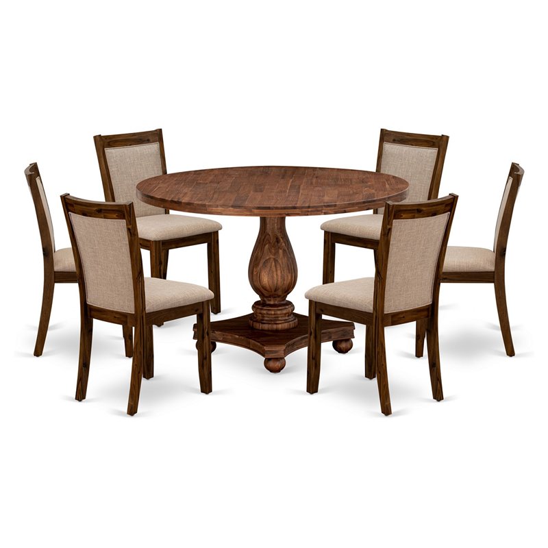 Pemberly Row 7-Piece Dining Set in Antique Walnut and Light Tan Upholstery