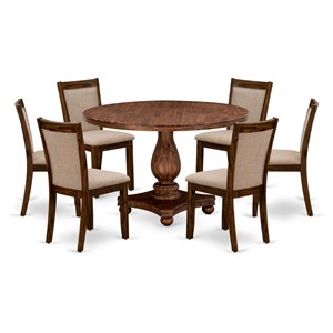 Pemberly Row 7-Piece Dining Set in Antique Walnut and Light Tan Upholstery