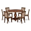 Pemberly Row 7-Piece Dining Set in Antique Walnut and Light Tan Upholstery