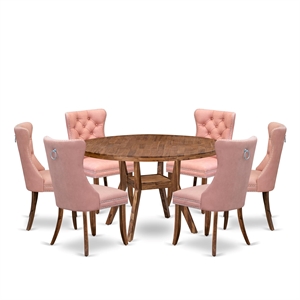 Pemberly Row 7-Piece Dining Set in Antique Walnut with Faux Leather Chairs