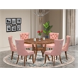 Pemberly Row 7-Piece Dining Set in Antique Walnut with Faux Leather Chairs