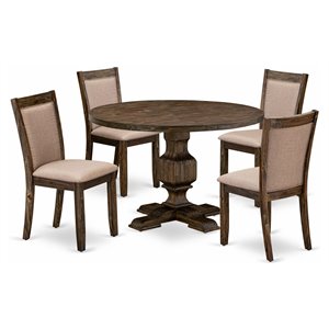 Pemberly Row 5-Piece Dining Set in Distressed Jacobean with Linen Chairs