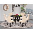 Pemberly Row 7-Piece Dining Set with Black Finish and Acacia Wood Table