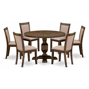 Pemberly Row 7-Piece Distressed Acacia Dining Set Rubberwood Gray Linen