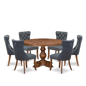 Pemberly Row 7-Piece Dining Table Set with Antique Walnut Finish