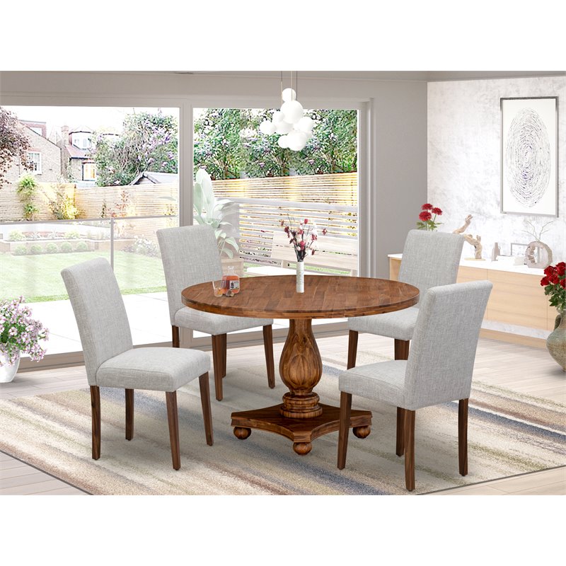 Pemberly Row 5-Piece Wood Dining Set in Walnut and Gray Upholstery