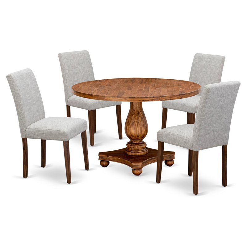 Pemberly Row 5-Piece Wood Dining Set in Walnut and Gray Upholstery