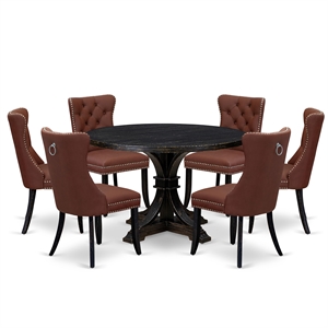Pemberly Row 7-Piece Dining Table Set with Pedestal Base in Black