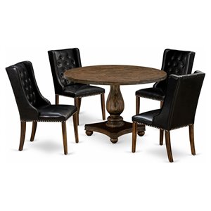 Pemberly Row 5-Piece Dining Set in Distressed Jacobean with Black Chairs