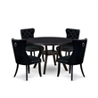 Pemberly Row 5-Piece Black Wood Dining Set with Linen Fabric Chairs