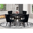 Pemberly Row 5-Piece Black Wood Dining Set with Linen Fabric Chairs