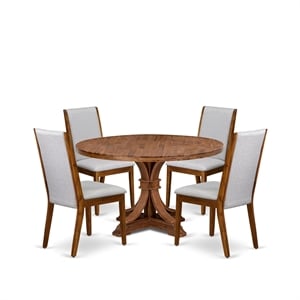 Pemberly Row 5-Piece Dining Table Set in Antique Walnut and Gray Linen