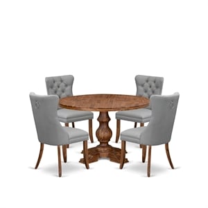 Pemberly Row 5-Piece Dining Set in Antique Walnut and Faux Leather