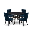 Pemberly Row 5-Piece Round Dining Set in Black and Navy Blue Faux Leather