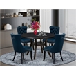 Pemberly Row 5-Piece Round Dining Set in Black and Navy Blue Faux Leather
