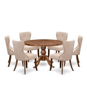 Pemberly Row 7-Piece Round Wood Dining Set with Pedestal Table in Walnut