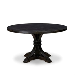 Pemberly Row Round Wood Dining Table with Pedestal Base in Black