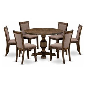 Pemberly Row 7-Piece Round Dining Set Acacia Wood in Distress Jacobean