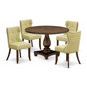 Pemberly Row 5-Piece Dining Set Rubberwood in Distressed Jacobean/Beige